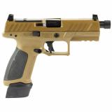 APX, A1 Tactical, Striker Fired, Semi-automatic, Polymer Frame Pistol, Full Size, 9MM, 4.8" Threaded Barrel, 1/2x24, Matte Finish, Black Slide, Flat Dark Earth Frame, Optics Ready, Trigger Safety, Blackout Suppressor Height Sights, Interchangeable Back S