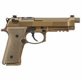 M9A4 G, Double Action/Single Action, Semi-automatic, Full Size, Metal Frame Pistol, 9MM, 5" Barrel, Aluminum, Flat Dark Earth, Cerekote, Polymer Grip, Tritium Night Sights, Decocker, 10 Rounds, 2 Magazines, Front Picatinny Rail, OpticReady, 1/2x28 Thread