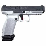 TP9, METE SFT, Striker Fired, Semi-automatic, Polymer Frame Pistol, Full Size, 9MM, 4.47" Barrel, Black Slide, White Frame, 3 Dot White Sights, Flared Magwell, Holster Fit and Lock, Optics Ready, 2 Magazines, (1)-18 Round and (1)-20 Round HG7415-N