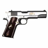 Government Model, Texas Longhorn TALO, 1911 Classic, Semi-automatic, Metal Frame Pistol, Full Size, 45ACP, 5" Barrel, Steel Construction, Stainless Finish, 7 Rounds, 1 Magazine, High Polished Flats, High Polished Gold Hardware, Longhorn Custom Grips, CLH