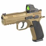 Shadow 2 Compact, TALO Exclusive, Double Action/Single Action, Semi-automatic, Metal Frame Pistol, 9MM, Cerakote Finish, Burnt Bronze, Black G-10 Grips, Manual Safety, Optics Cut Slide, Red Fiber Optic Front Sight, 15 Rounds, 2 Magazines, Includes Mounte