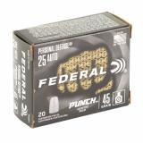 Personal Defense Punch, 25 Auto, 45 Grain, Jacketed Solid Point, 20 Round Box PD25P1
