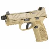 FN509M Tactical, Semi-automatic, Striker Fired, Polymer Frame Pistol, Mid-Size, 9MM, 4.5" Barrel, Threaded 1/2x28", PVD Finish, Flat Dark Earth, Optic Ready, Flat Faced Trigger, Suppressor Height 3 Dot Night Sights, Non-Manual Safety, 5 Magazines, (1)-15