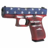 19 MOS, GEN 5, Semi-automatic, Striker Fired, Compact, 9MM, 4.02", Red, White, Blue, BattleWorn Flag, Interchangeable, 15 Rounds, 3 Mags, Fixed Sights, Polymer, DLC PA195S204MOS