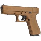 17, Semi-automatic, Safe Action, Full Size, 9MM, 4.49", Burnt Bronze, 17 Rounds, 2 Mags, Glock OEM Rail, Right Hand, Fixed Sights, Polymer, Matte PI1750204
