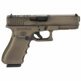 22 Gen 3, Striker Fired, Semi-automatic, Polymer Frame Pistol, Full Size, 40 S&W, 4.49" Barrel, Matte Finish, Smoked Bronze And Battle Worn, Fixed Sights, 15 Rounds, 2 Magazines, Glock OEM Rail, Optics Cut For Trijicon/Holosun, Must Use Included Screws F