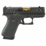 43X, M.O.S, Striker Fired, Semi-automatic, Polymer Frame Pistol, Sub-Compact, 9MM, 3.41" Barrel, Custom Black and Robin's Egg Blue Cerakote Finish by Shark Coast Tactical, Fixed Sights, Optic Ready, Gold Barrel, 10 Rounds, 2 Magazines PX4350201FRMOS
