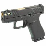 43X, M.O.S, Striker Fired, Semi-automatic, Polymer Frame Pistol, Sub-Compact, 9MM, 3.41" Barrel, Custom Black and Robin's Egg Blue Cerakote Finish by Shark Coast Tactical, Fixed Sights, Optic Ready, Gold Barrel, 10 Rounds, 2 Magazines PX4350201FRMOS