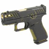 43X, M.O.S, Striker Fired, Semi-automatic, Polymer Frame Pistol, Sub-Compact, 9MM, 3.41" Barrel, Custom Black and Yellow Cerakote Finish by Shark Coast Tactical, Fixed Sights, Optic Ready, Gold Barrel, 10 Rounds, 2 Magazines PX4350201FRMOS