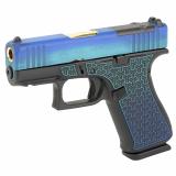 43X, M.O.S, Striker Fired, Semi-automatic, Polymer Frame Pistol, Sub-Compact, 9MM, 3.41" Barrel, Custom Galactic June Bug Cerakote Finish by Shark Coast Tactical, Fixed Sights, Optic Ready, Zaffiri Precision Gold Barrel, 10 Rounds, 2 Magazines PX4350201F
