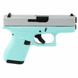 42, 380ACP, 3.25" Barrel, Matte Finish, Robin's Egg Blue With Crushed Silver Slide, No Finger Grooves, Fixed Sights, 6 Rounds, 2 Magazines UI4250204