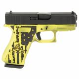 43X, Striker Fired, Semi-automatic, Polymer Frame Pistol, Sub-Compact, 9MM, 3.41" Barrel, Skydas Cer akote Finish, Gadsden Flag, Fixed Sights, 10 Rounds, 2 Magazines 4350204FRN-GAD-SKY