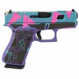 43X, Striker Fired, Semi-automatic, Polymer Frame Pistol, Sub-Compact, 9MM, 3.41" Barrel, Glock Marksman Barrel, nDLC Finish, No Finger Grooves, 10 Rounds, 2 Magazines, Purple/Cyan/Pink Cerakote, Optic Cut And Machined Slide, Laser Stippled Grip PX435020