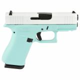 43X, Semi-automatic, Striker Fired, Sub-Compact, 9MM, 3.41", Robin's Egg Blue, White, 10 Rounds, 2 Magazines, Fixed Sights, Polymer, Skydas Cerakote UX4350204FRNREBFRPWS