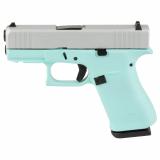 43X, Semi-automatic, Striker Fired, Sub-Compact, 9MM, 3.41", Robin's Egg Blue, Silver, 10 Rounds, 2 Magazines, Fixed Sights, Polymer, Skydas Cerakote UX4350204FRN-REBCS