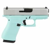 43X, Semi-automatic, Striker Fired, Sub-Compact, 9MM, 3.41", Robin's Egg Blue, Silver, 10 Rounds, 2 Magazines, Fixed Sights, Polymer, Skydas Cerakote UX4350204FRN-REBCS