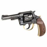 Golden Boy Revolver, DA/SA, 22 LR, 4" Barrel, Polished Finish, Blue Steel and Brass, American Walnut Birdshead Grips, Fixed Notch Rear Sight, Screw On Post Front Sight, 10 Rounds H016BD