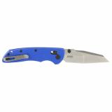 Deka, Folding Knife, CPM MagnaCut, Stone Tumbled Finish, Silver, Plain Modified Wharncliffe Edge, 3.25" Blade, Blue Polyamide Nylon 12 Grips 24363