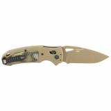 K320 AXG, Sig Sauer P320 Firearm Match, Folding Knife, CPM-S30V, Cerakote Finish, Flat Dark Earth, Plain Drop Point Edge, 3.5" Blade, Flat Dark Earth Aluminum Grips with G-Mascus Green G10 Inserts 36375