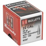Rifle Bullet .224 Diameter 55 Grain Full Metal Jacket Boattail