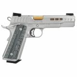 Rapide Dawn, Semi-automatic, 1911, Full Size, 9MM, 5" Barrel, Gold TiN Finish, Brushed Stainless Finish, Silver, TRUGLO TFX Tritium/Fiber-Optic Day/Night Sights, Black/Gray G10 Grips, Manual Safety, 9 Rounds, 1 Magazine, California Compliant 3000420CA