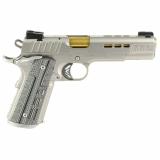 Rapide Dawn, Semi-automatic, 1911, Full Size, 45 ACP, 5" Barrel, Gold TiN Finish, Brushed Stainless Finish, Silver, TRUGLO TFX Tritium/Fiber-Optic Day/Night Sights, Black/Gray G10 Grips, Manual Safety, 8 Rounds, 1 Magazine, California Compliant 3000423CA