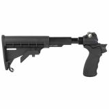 LEO Recoil Stock Kit, Stock, Black, Features a lowered stock elevation allowing the use of iron sights or even the bead sight., Includes LEO Stock Adapter, Enidine Recoil Buffer, Standard A2 Collapsible Stock, and Hogue Grip, Mossberg 500, 590 92650