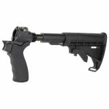 LEO Recoil Stock Kit, Stock, Black, Features a lowered stock elevation allowing the use of iron sights or even the bead sight., Includes LEO Stock Adapter, Enidine Recoil Buffer, Standard A2 Collapsible Stock, and Hogue Grip, Mossberg 500, 590 92650