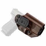Hybrid Holster, Inside Waistband Holster, Ambidextrous, Fits Glock 19/23/45, Kydex with Leather Shell, Includes 1.5" Belt Attachment, Brown H3-GL-1-BR1