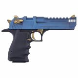 Desert Eagle L5, Semi-automatic Pistol, 50 Action Express, 5" Barrel, PVD Finish, Carbo Blue Slide, Black Aluminum Frame, Gold Controls, Integrated Muzzle Break, Full Weaver Style Rail, Rubber Grips, 7 Rounds, 1 Magazine DE50L5CBG
