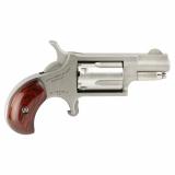 Mini Revolver, Single Action, Revolver, 22LR, 1.125" Barrel, Matte Finish Stainless Steel, Silver, Wood Grips, Fixed Sights, 5 Rounds, Includes Skelton Belt Buckle NAA-22LR-BBS