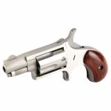 Mini Revolver, Single Action, Revolver, 22LR, 1.125" Barrel, Matte Finish Stainless Steel, Silver, Wood Grips, Fixed Sights, 5 Rounds, Includes Skelton Belt Buckle NAA-22LR-BBS
