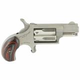 Mini Revolver, Single Action, 22LR, 1.125" Barrel, Steel Frame, Stainless Finish, Red/Black Wood Grips, Fixed Sights, 5Rd NAA-22LRR