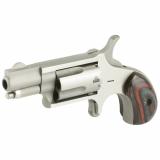 Mini Revolver, Single Action, 22LR, 1.125" Barrel, Steel Frame, Stainless Finish, Red/Black Wood Grips, Fixed Sights, 5Rd NAA-22LRR