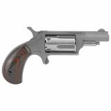 Mini Revolver, Single Action, 22WMR, 1.625" Barrel, Steel Frame, Stainless Finish, Red/Black Wood Grips, Fixed Sights, 5Rd NAA-22MR