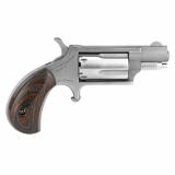 Mini Revolver, Single Action, 22WMR, 1.125" Barrel, Steel Frame, Stainless Finish, Red/Black Wood Grips, Fixed Sights, 5Rd NAA-22MS-GRB