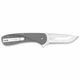 Razor VX1, Folding Knife, Plain Edge, 3" Blade Length, 7.3" Overall Length, 420J2 Stainless Steel, Includes (2) Standard Plain Edge and (1) Partially Serrated Blade, Anodized Gray Finish, Aluminum Scales, Stainless Steel Blade Holder, Reversible Deep Car