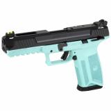 57, Double Action, Semi-automatic, Polymer Frame Pistol, Full Size, 5.7X28MM, 4.94" Barrel, Turquoise Frame, Black Oxide Finish, Fiber Optic Front and Adjustable Rear Sights, Ambidextrous Manual Safety, 20 Rounds, 2 Magazines, Ambidextrous 16405