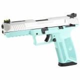 57, Double Action, Semi-automatic, Polymer Frame Pistol, Full Size, 5.7X28MM, 4.94" Barrel, Turquoise Frame, Silver Slide, Fiber Optic Front and Adjustable Rear Sights, Ambidextrous Manual Safety, 20 Rounds, 2 Magazines, Ambidextrous 16406