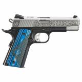 SR1911, Newport NH Edition, Semi-automatic, Metal Frame Pistol, 45 ACP, 4.25" Barrel, Aluminum Frame, Anodized Frame and Low-Glare Stainless Slide, Black Frame with Engraved Silver Slide, Blue/Black G10 Grips, Drift Adjustable Novak 3 Dot Sights, 7 Round