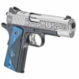 SR1911, Newport NH Edition, Semi-automatic, Metal Frame Pistol, 45 ACP, 4.25" Barrel, Aluminum Frame, Anodized Frame and Low-Glare Stainless Slide, Black Frame with Engraved Silver Slide, Blue/Black G10 Grips, Drift Adjustable Novak 3 Dot Sights, 7 Round
