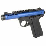 Mark IV, 22/45 Lite, Single Action, Semi-automatic, Polymer Frame Pistol, 22LR, 4.4" Barrel, Threaded 1/2X28, Anodized Finish, Blue, Black Cerakote Barrel and Trigger, Checkered Rubber Grips, Adjustable Rear Sight, Ambidextrous Safety, 10 Rounds, 2 Magaz