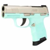 P365, Striker Fired, Semi-automatic, Polymer Frame Pistol, Sub-Compact, 380 ACP, 3.1" Barrel, Turquoise Frame, Nickel Optics Ready Slide, SIGLITE Day/Night Sights, 2 Magazines, 10 Rounds 365-380-REB-MS
