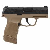 P365, TALO, Tacpac, Striker Fired, Semi-automatic  Polymer Frame Sub-Compact, 9MM, 3.1" Barrel, Black Slide, Coyote Frame, Optic Ready, XRAY3 Night Sights, Ambi IWB/OWB Holster, 3 Magazines, (2) 12-Round and (1) 15-Round 365-9-RTXR3P-C-TACPAC