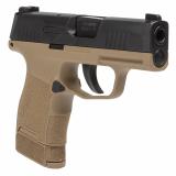P365, TALO, Tacpac, Striker Fired, Semi-automatic  Polymer Frame Sub-Compact, 9MM, 3.1" Barrel, Black Slide, Coyote Frame, Optic Ready, XRAY3 Night Sights, Ambi IWB/OWB Holster, 3 Magazines, (2) 12-Round and (1) 15-Round 365-9-RTXR3P-C-TACPAC