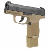 P365, TALO, Tacpac, Striker Fired, Semi-automatic  Polymer Frame Sub-Compact, 9MM, 3.1" Barrel, Black Slide, Coyote Frame, Optic Ready, XRAY3 Night Sights, Ambi IWB/OWB Holster, 3 Magazines, (2) 12-Round and (1) 15-Round 365-9-RTXR3P-C-TACPAC