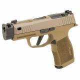 P365X, Striker Fired, Semi-automatic, Polymer Framed Pistol, Sub-Compact, 9MM, Zaffiri 3.7" Black Barrel With Threadless Compensator, Custom FDE Cerakote Finish by Shark Coast Tactical, XRAY3 Day/Night Sights, Optic Ready, 12 Rounds, 2 Magazines 365X-9-B