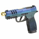 P365, XMacro, Striker Fired, Semi-automatic, Polymer Framed Pistol, Sub-Compact, 9MM, 3.7" Zaffiri Precision Threaded Gold Barrel, Cerakote Finish, Galactic June Bug, XRAY3 Day/Night Sights, Optic Ready, 17 Rounds, 2 Magazines 365XCA9GJBGOLD-SCT