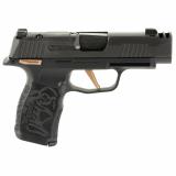 P365XL Rose, Striker Fired, Semi-automatic, Polymer Frame Pistol, Sub-Compact, 9mm, 3.1" Barrel with Integrally Compensated Slide, Nitron Finish, Black with Rose Gold Controls and Engraving, SIGLITE Day/Night Sights, 10 Rounds, 2 Magazines, Optics Ready,