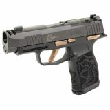 P365XL Rose, Striker Fired, Semi-automatic, Polymer Frame Pistol, Sub-Compact, 9mm, 3.1" Barrel with Integrally Compensated Slide, Nitron Finish, Black with Rose Gold Controls and Engraving, SIGLITE Day/Night Sights, 10 Rounds, 2 Magazines, Optics Ready,